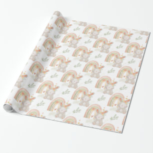 Cadeau Papier d'enveloppement de lapin neutre pour bébé