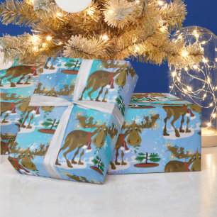 Cadeau Papier d'enveloppement de l'orignal de Noël en pl