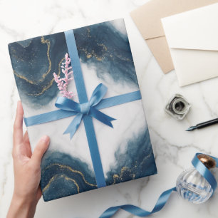 Cadeau Papier d'enveloppement de luxe en marbre bleu et o