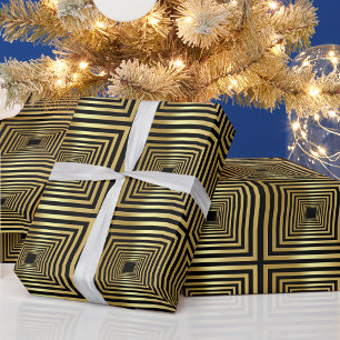 Cadeau Papier d'enveloppement de luxe géométrique noir or