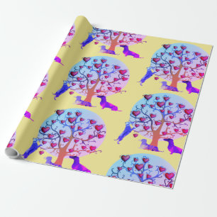 Cadeau Papier d'enveloppement de matte, Coeurs Dachshund