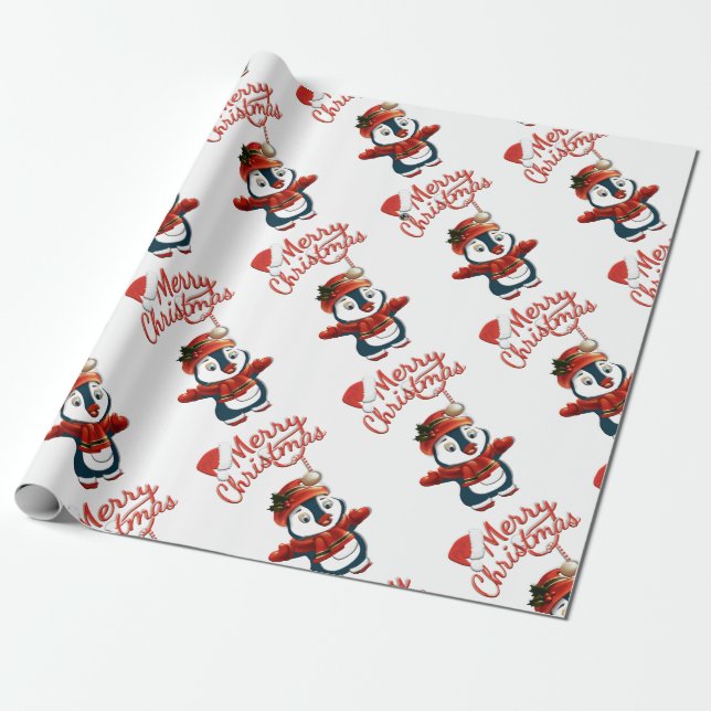 Cadeau Papier d'enveloppement de matte de pingouin de Noë (Déroulé)