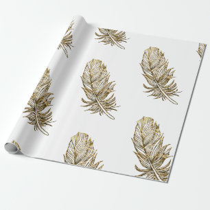 Cadeau Papier d'enveloppement de matte en plumes d'or
