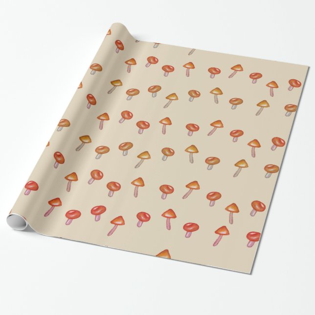 Cadeau Papier d'enveloppement de Motif de champignons Ar (Déroulé)