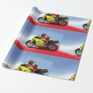 Cadeau Papier d'enveloppement de motocyclette jaune