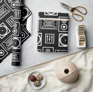 Cadeau Papier d'enveloppement de musique DJ noir blanc