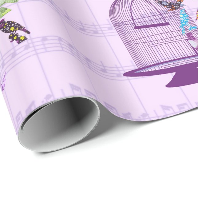 Cadeau Papier d'enveloppement de musique violet Birdcage  (Coin rond)