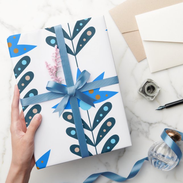 Cadeau Papier d'enveloppement de Noël à fleurs bleues (Cadeaux)