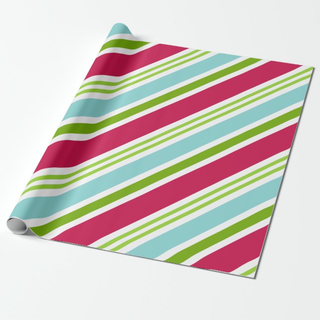Cadeau Papier d'enveloppement de Noël Aqua Stripe (Déroulé)