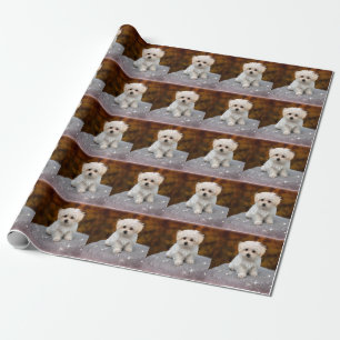 Cadeau Papier d'enveloppement de Noël aux chiots maltais