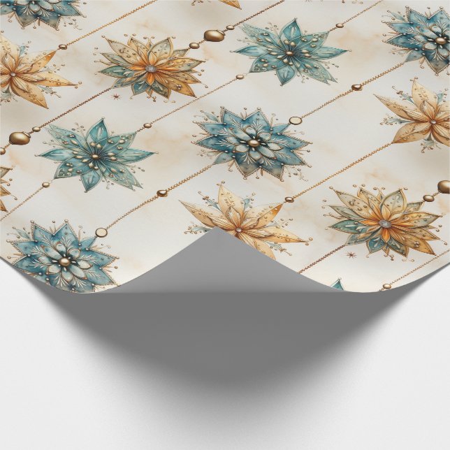 Cadeau Papier d'enveloppement de Noël avec ornements vert (Coin)
