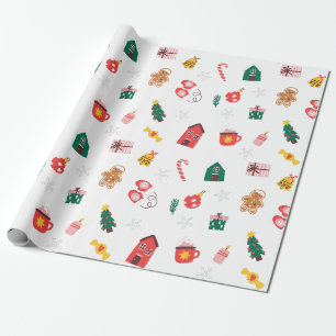 Cadeau Papier d'enveloppement de Noël beige rouge et vert