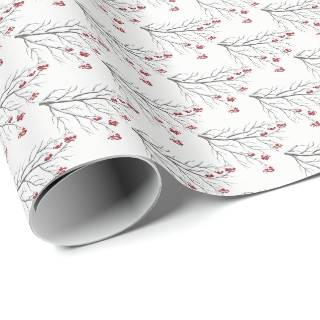 Cadeau Papier d'enveloppement de Noël-Berry d'hiver (Coin rond)