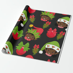 Cadeau Papier d'enveloppement de Noël de la Fille noire,