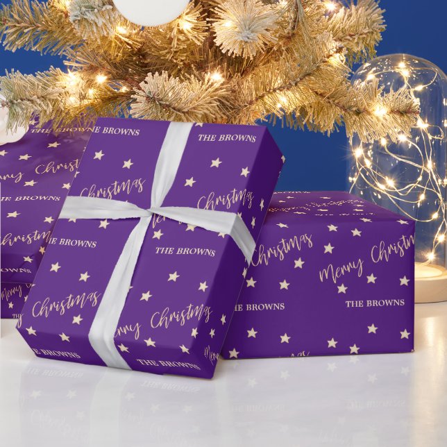 Cadeau Papier d'enveloppement de Noël des étoiles violet  (Vacances)