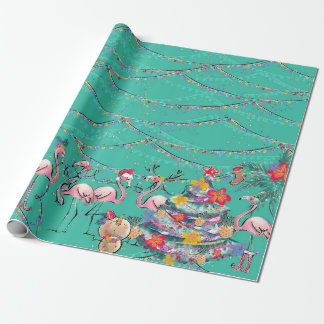 Cadeau Papier d'enveloppement de Noël des Fêtes tropicale