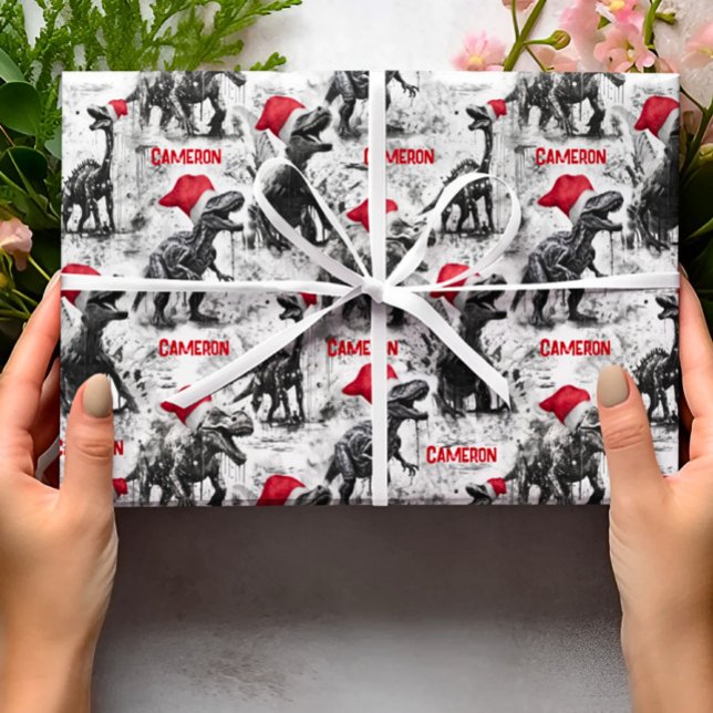 Cadeau Papier d'enveloppement de Noël Dinosaure personnal (Créateur téléchargé)