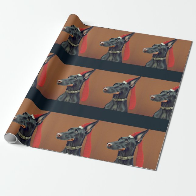 Cadeau Papier d'enveloppement de Noël Doberman Pinscher (Déroulé)