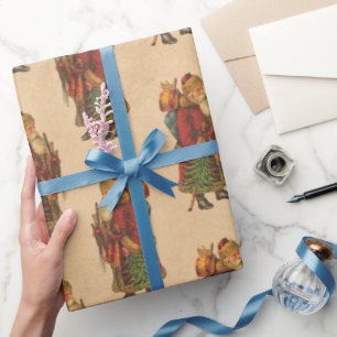 Cadeau Papier d'enveloppement de Noël du Père Noël vintag