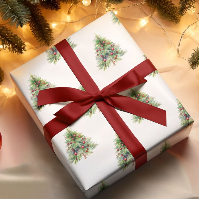 Cadeau Papier d'enveloppement de Noël - Elégant Pin Aquar (Créateur téléchargé)