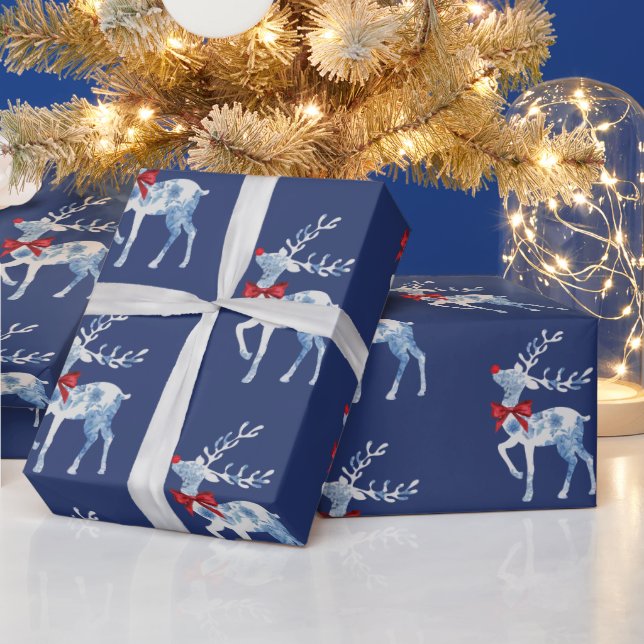 Cadeau Papier d'enveloppement de Noël en rudolph bleu et  (Vacances)