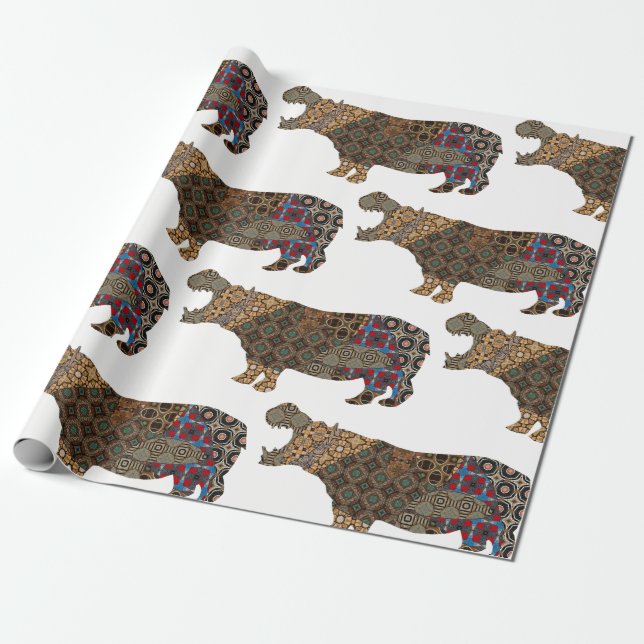 Cadeau Papier d'enveloppement de Noël Hippopotame (Déroulé)