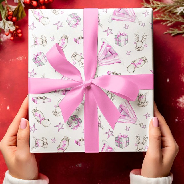 Cadeau Papier d'enveloppement de Noël, Noël de bois rose (Créateur téléchargé)