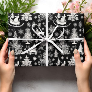 Cadeau Papier d'enveloppement de Noël Noir Blanc Toile No