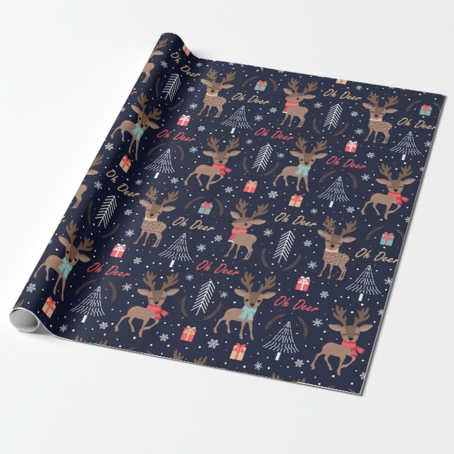 Cadeau Papier d'enveloppement de Noël Oh Deer Cute (Déroulé)