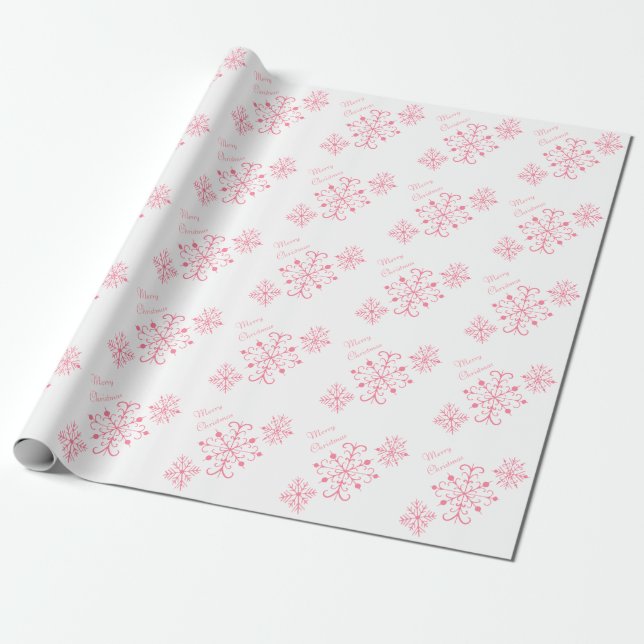 Cadeau Papier d'enveloppement de Noël Pink Snowflakes (Déroulé)