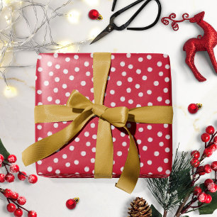 Cadeau Papier d'enveloppement de Noël Polka blanc rouge