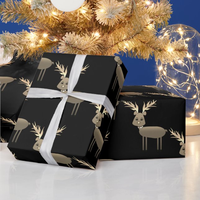 Cadeau Papier d'enveloppement de Noël pour cerfs de Noir  (Vacances)