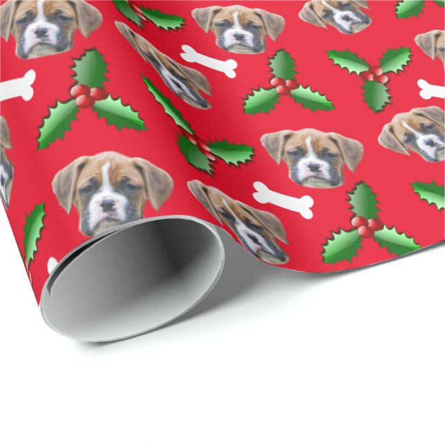 Cadeau Papier d'enveloppement de Noël pour chien de boxe (Coin rond)