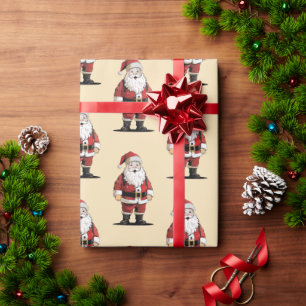 Cadeau Papier d'enveloppement de Noël Retro Père Noël