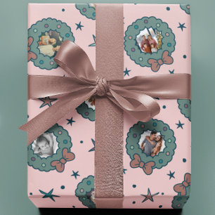 Cadeau Papier d'enveloppement de Noël rose de huit photos