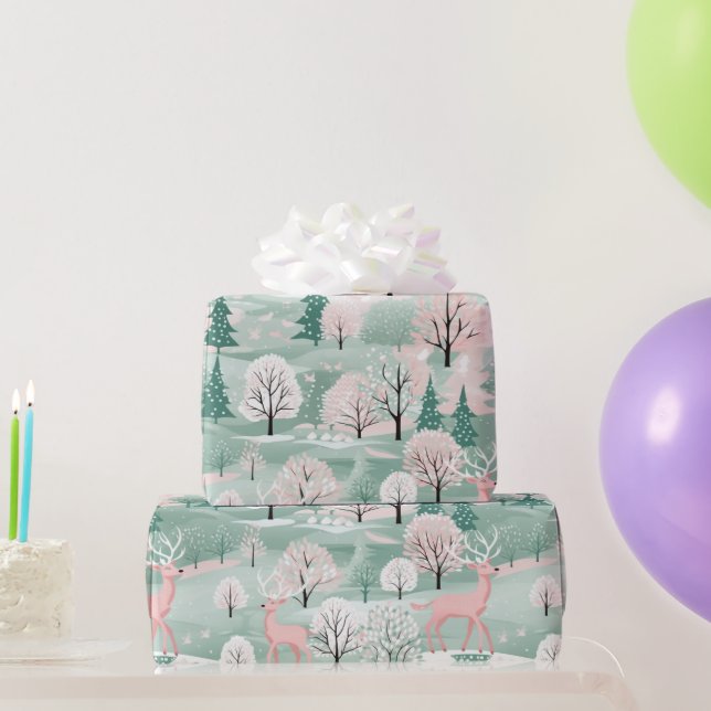 Cadeau Papier d'enveloppement de Noël rose Reindeer (Cadeaux de fête)