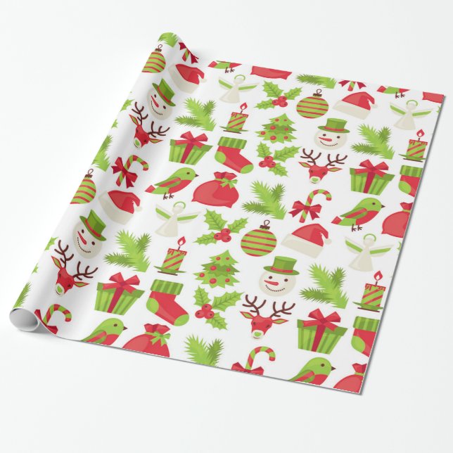Cadeau Papier d'enveloppement de Noël rouge et vert (Déroulé)