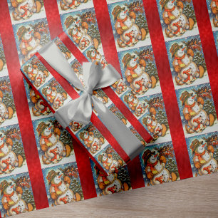 Cadeau Papier d'enveloppement de Noël rouge Snowman