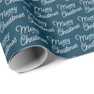 Cadeau Papier d'enveloppement de Noël simple bleu joyeux