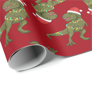 Cadeau Papier d'enveloppement de Noël T-Rex Père Noël