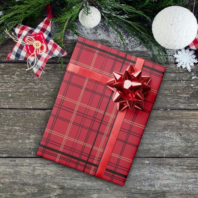Cadeau Papier d'enveloppement de Noël Tartan rouge (Créateur téléchargé)