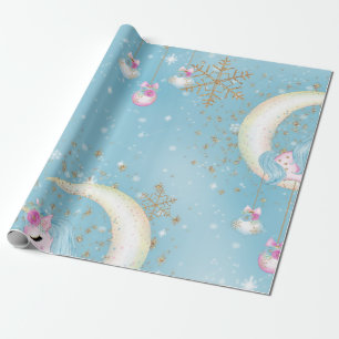 Cadeau Papier d'enveloppement de Noël Unicorn Moon