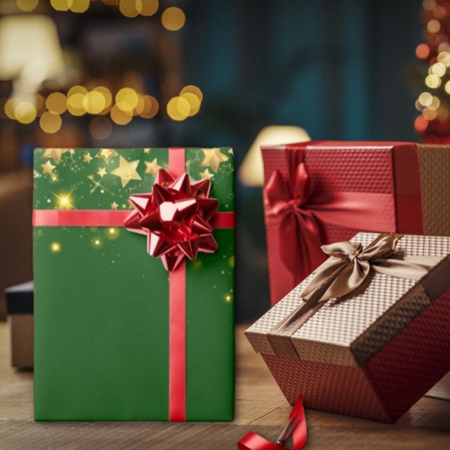 Cadeau Papier d'enveloppement de Noël vert brillant (christmas green shiny stars Christmas wrapping paper is a great way to show your holiday spirit)