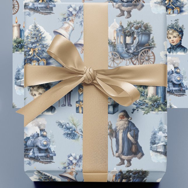Cadeau Papier d'enveloppement de Noël victorien bleu fonc (Créateur téléchargé)