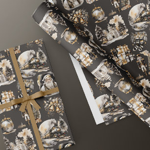 Cadeau Papier d'enveloppement de Noël victorien noir et o