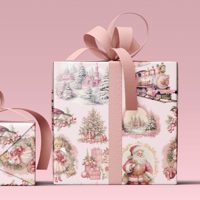 Cadeau Papier d'enveloppement de Noël victorien rose anti (Créateur téléchargé)