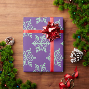 Cadeau Papier d'enveloppement de Noël violet et flocon de