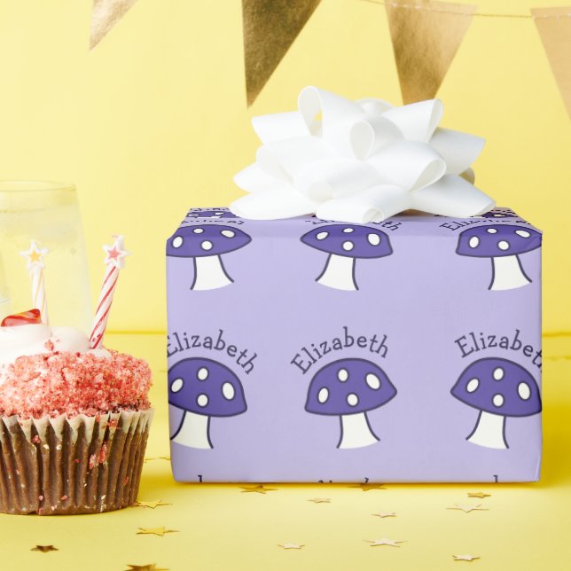 Cadeau Papier d'enveloppement de nom de champignon violet (Fête d'anniversaire)