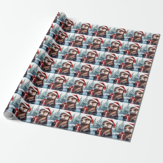 Cadeau Papier d'enveloppement de Otter de Noël (Déroulé)