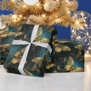 Cadeau Papier d'enveloppement de papillons d'or